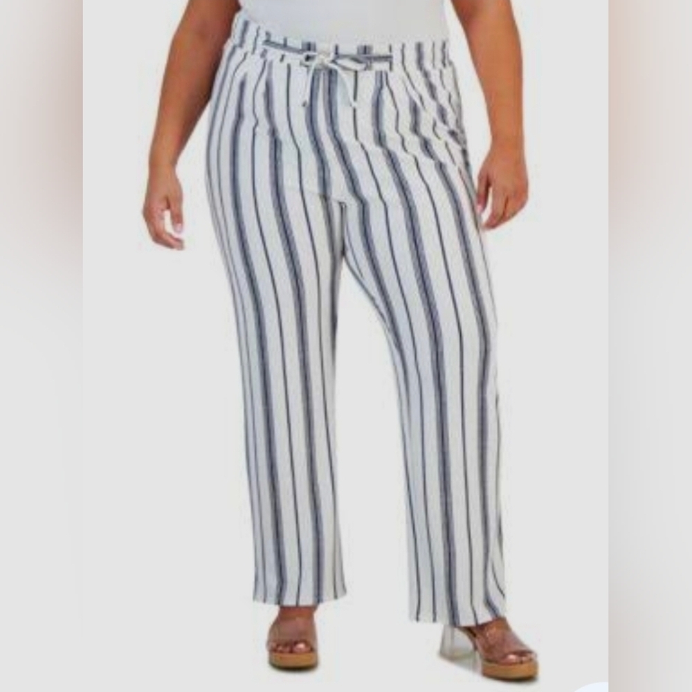 Derek Heart Wide Leg Palazzo Pants In Egret Stripe, XL